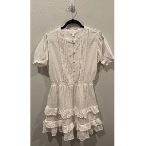 LC LAUREN CONRAD Short Sleeve Buttons Antique White Mini Dress